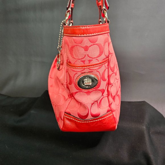 Coach Red Shoulder Tote Bag Handbag Style #F14281  EEUC Pre-Owned - Picture 4 of 11
